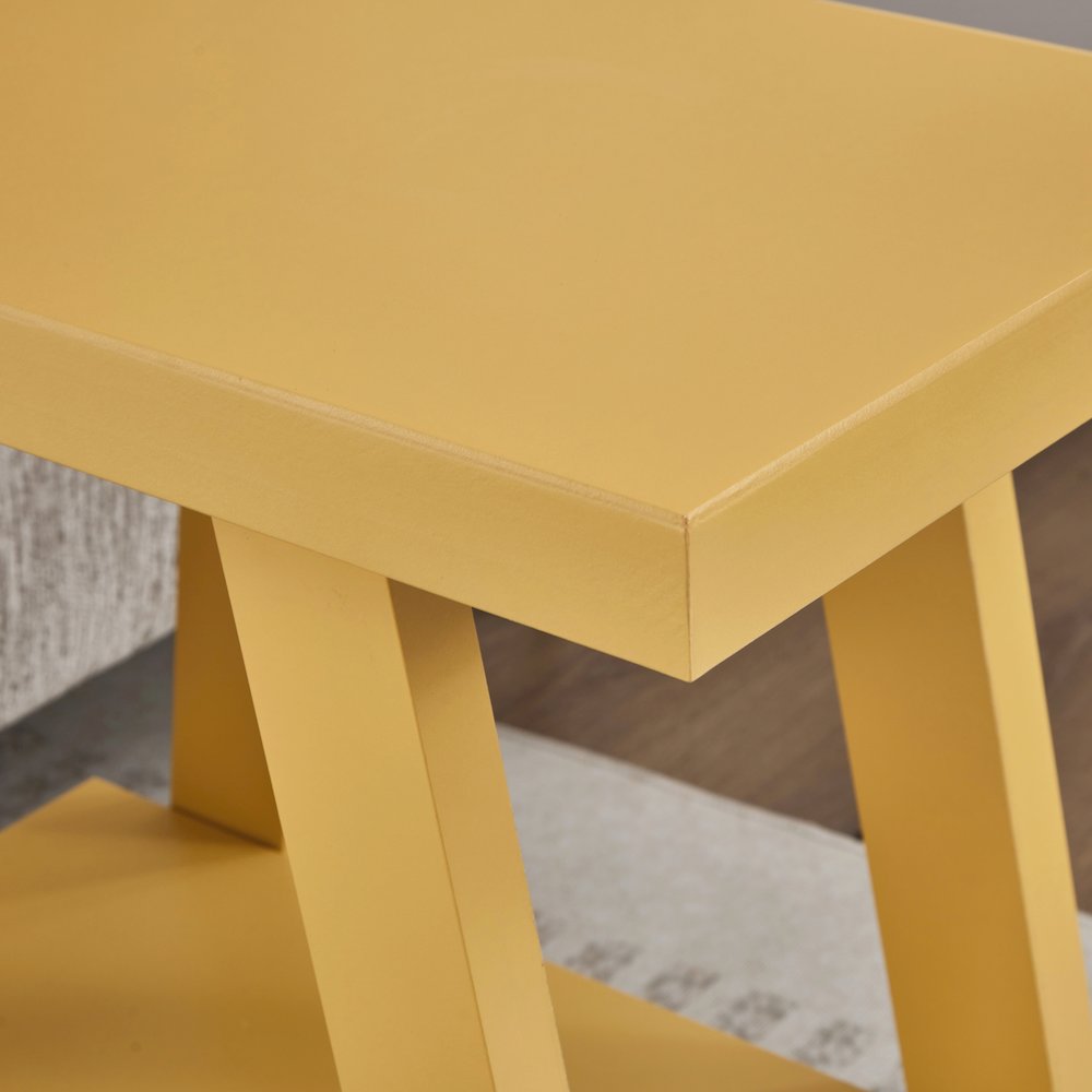 Athens Contemporary Wood Shelf Side Table in Yellow. Picture 5