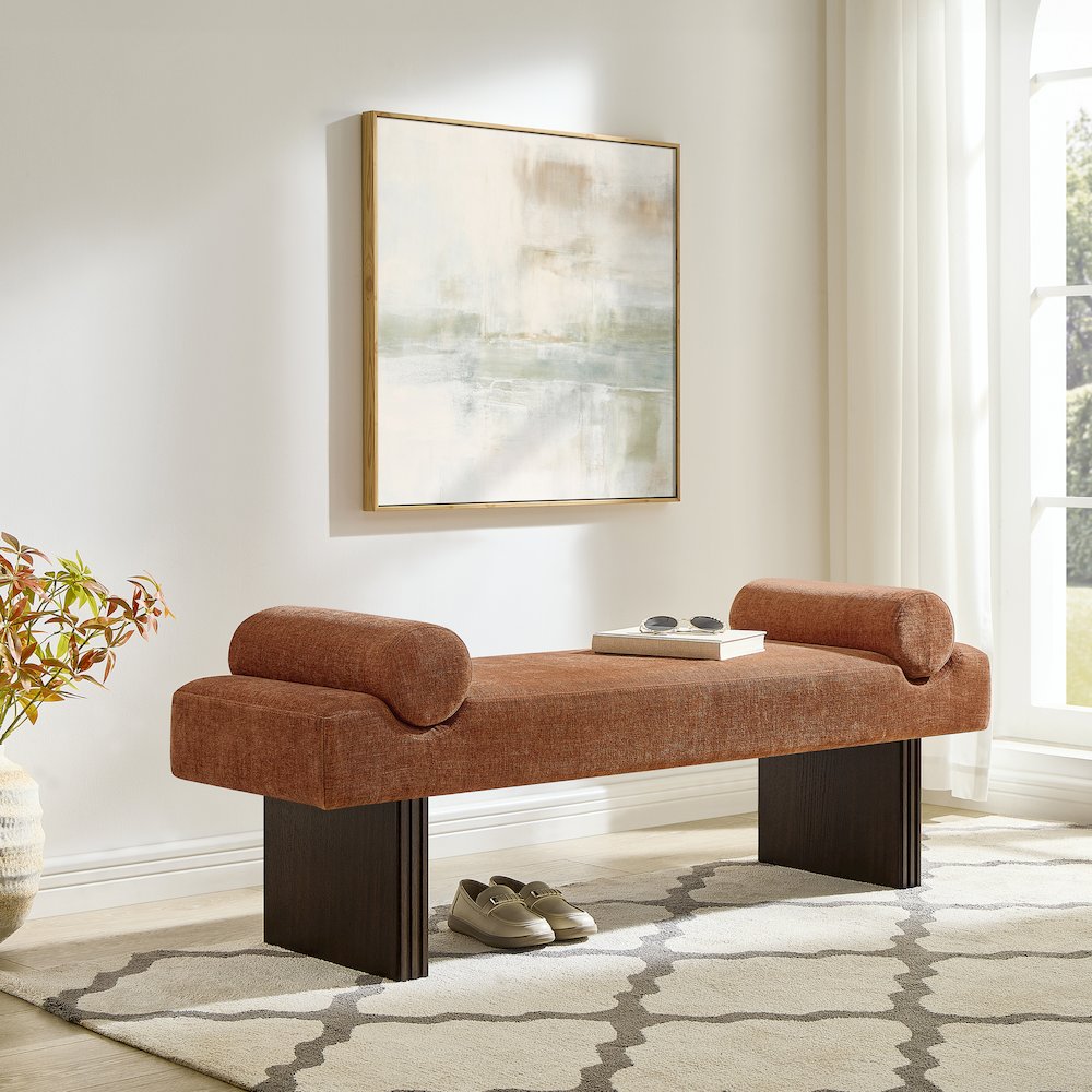 Brooke Contemporary Upholstered Bench, Orange. Picture 2