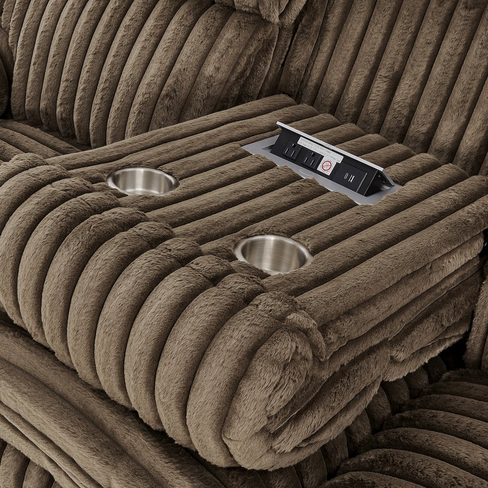 Ardello 2PC Reclining Sofa Set, Corduroy, Built-In Power Center, Storage Console. Picture 9