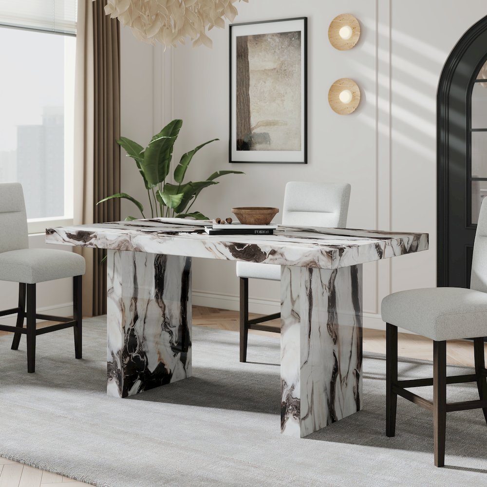 Cavira 5-Piece Modern Faux Marble Dining Set, Counter Height Table with 4 Chairs. Picture 6