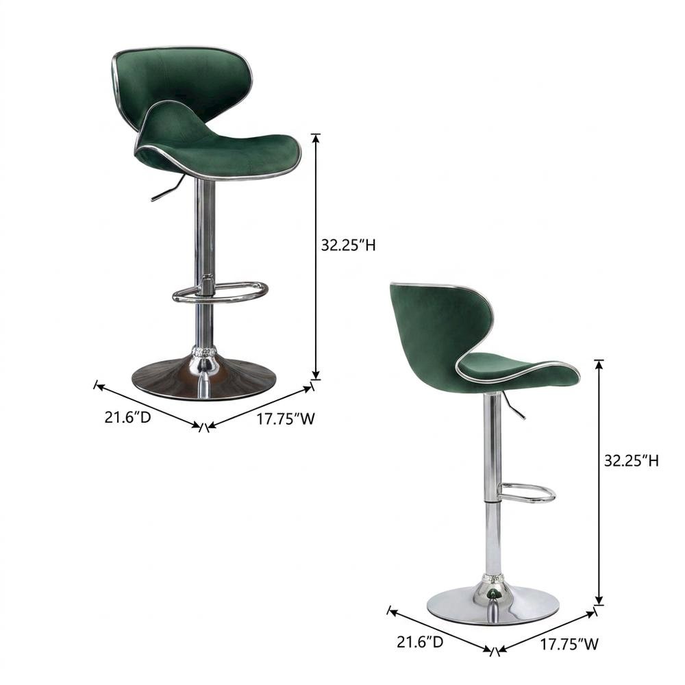 Green Velvet Swivel Barstool Set with Adjustable Height for Home or Bar. Picture 6
