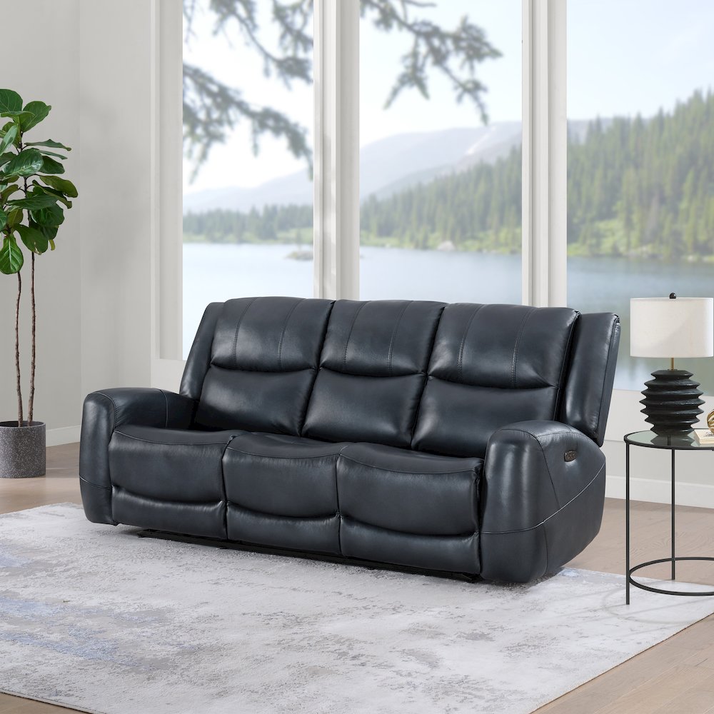Cozura Leather Power Dual Reclining Sofa, Chesapeake Blue. Picture 2