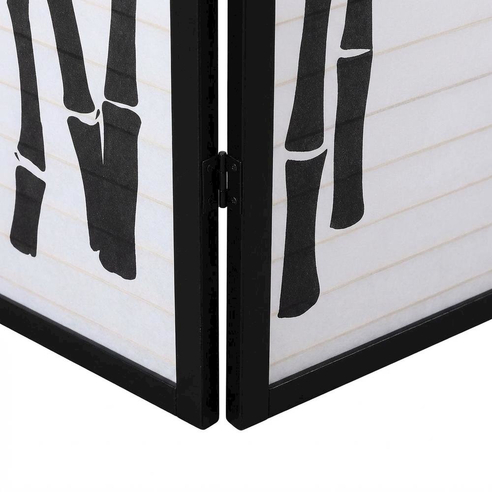 Black 4-Panel Wood Folding Room Divider, Bamboo Print Rice Paper, 71 Inch. Picture 5