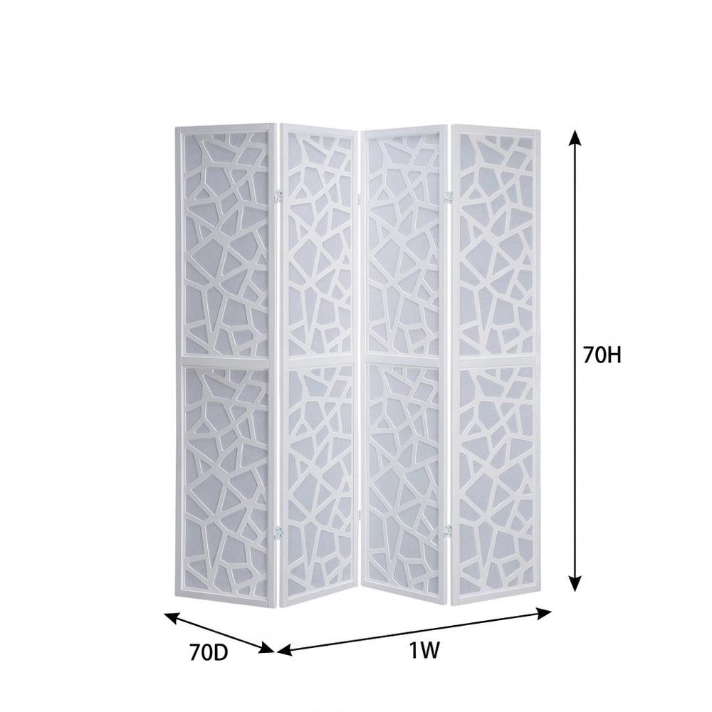 White 4-Panel Wood Folding Room Divider, Fabric, 70 Inch. Picture 7