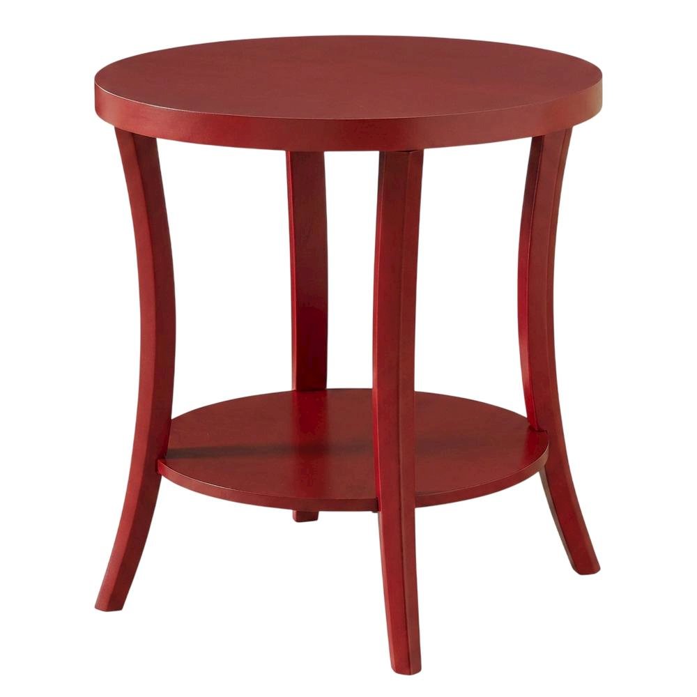 Red round end table with shelf for versatile living spaces. Picture 4