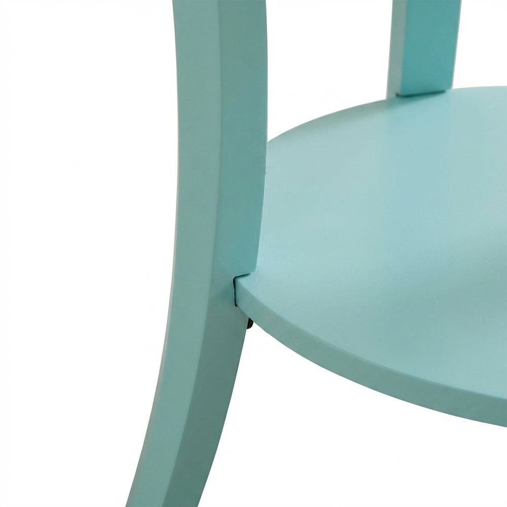 Teal Round End Table with Shelf for Lounge and Living Spaces. Picture 6
