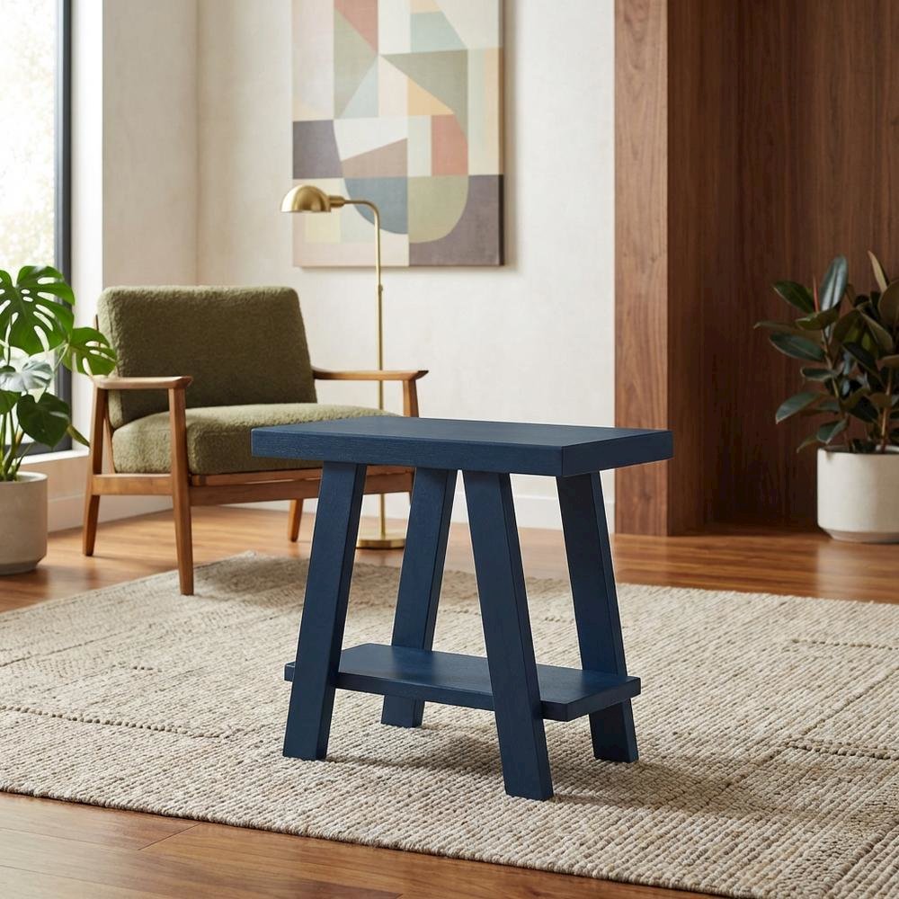 Navy Blue, Side Table, Open Shelf, Quality Build, Durable Wood Frame. Picture 2