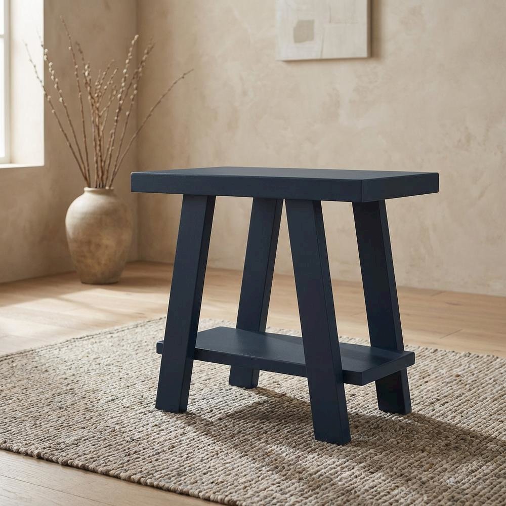 Navy Blue, Side Table, Open Shelf, Quality Build, Durable Wood Frame. Picture 3