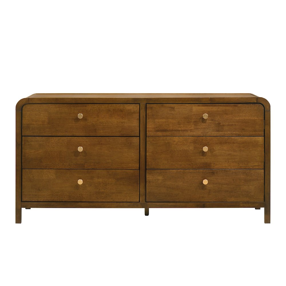 Eldren 6-Drawer Wood Dresser with Solid Rubberwood Frame, Walnut Finish. Picture 9