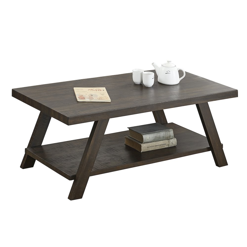 Athens Contemporary Wood Shelf Coffee Table in Weathered Espresso. Picture 5