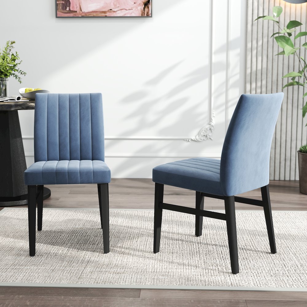 5-Piece Dining Set, Black and Gold Faux Marble Dining Table Four Chairs, Blue. Picture 12