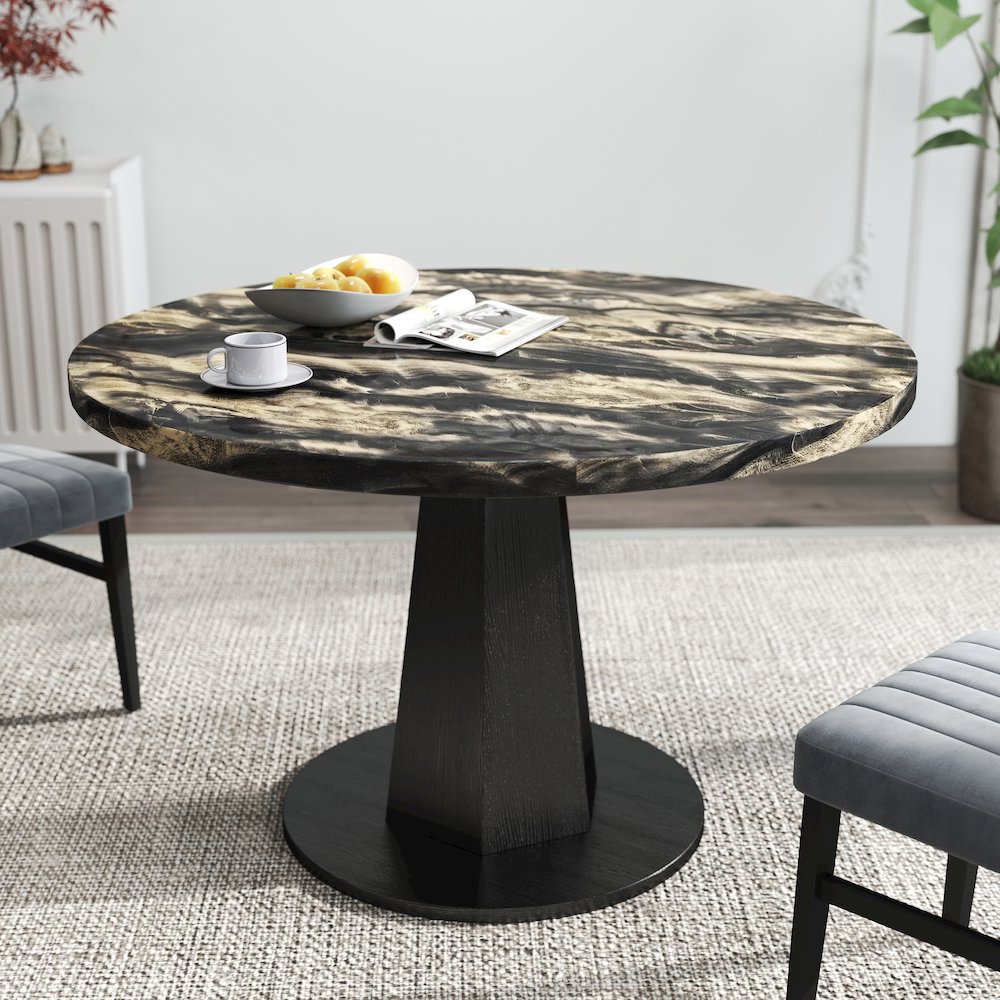 5-Piece Dining Set, Black and Gold Faux Marble Dining Table Four Chairs, Gray. Picture 9