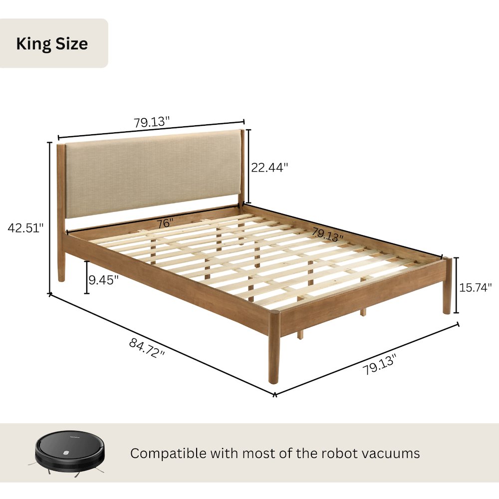 Vichy Rubberwood Platform Bed in Light Walnut, King. Picture 8