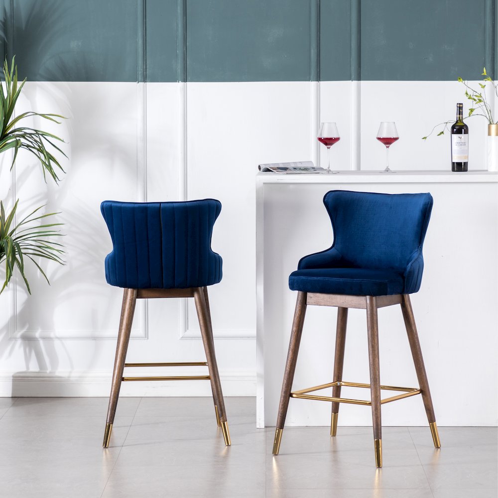 Leland Fabric Upholstered Wingback Bar Stools, Set of 2, Blue. Picture 5