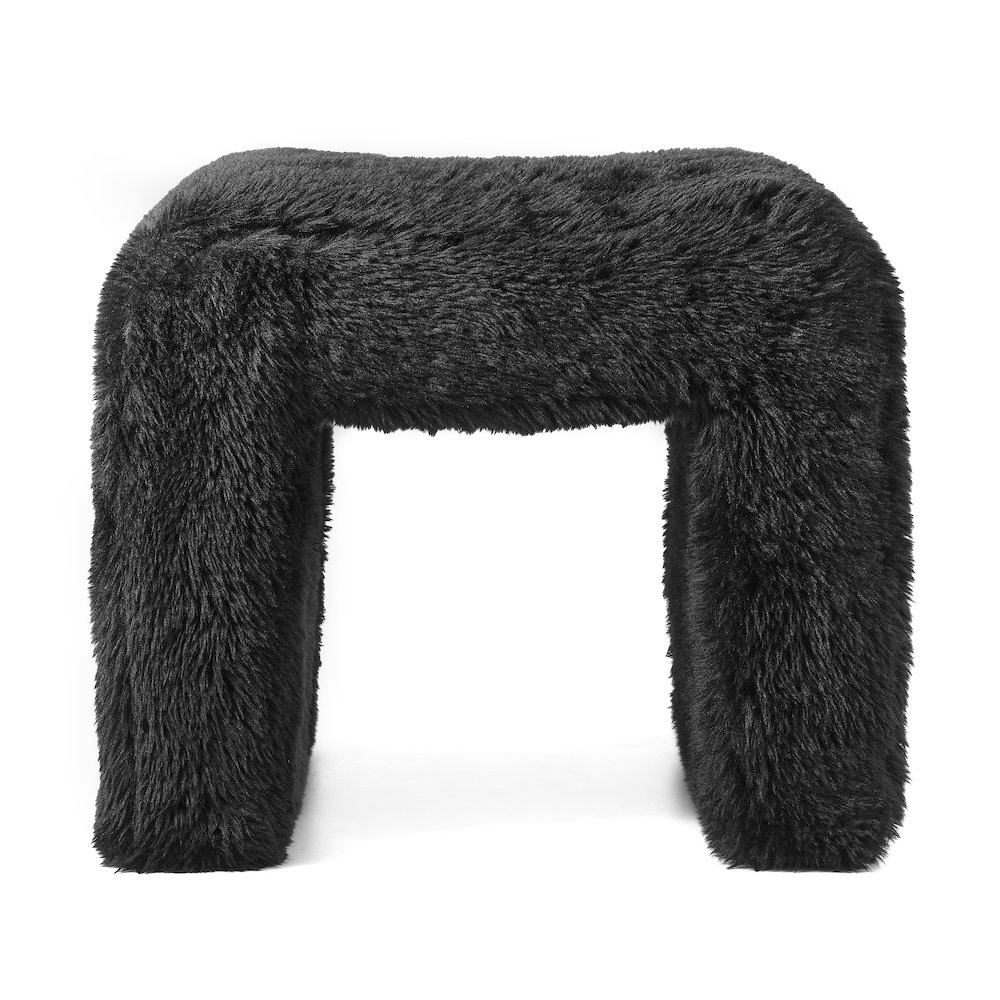 Zorya Contemporary Faux Fur U-Shaped Ottoman, Set of 2, Black. Picture 8