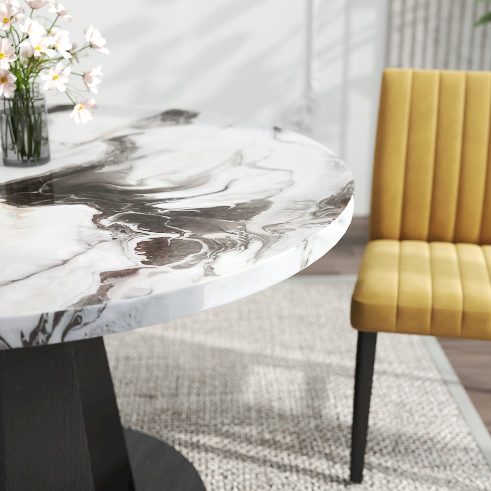 5-Piece Dining Set, Off-White Faux Marble Dining Table with Four Chairs, Yellow. Picture 10