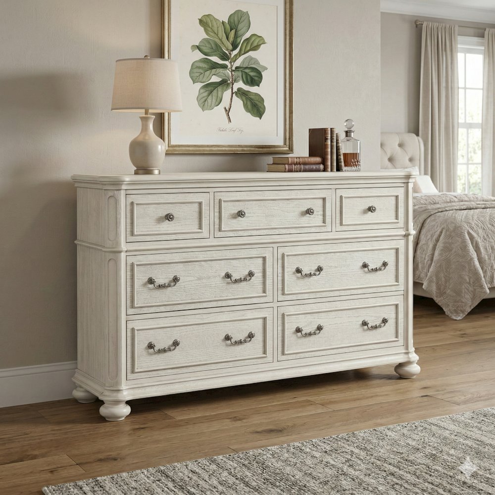 Nelson 7-Drawer Bedroom Dresser, Antique White. Picture 2