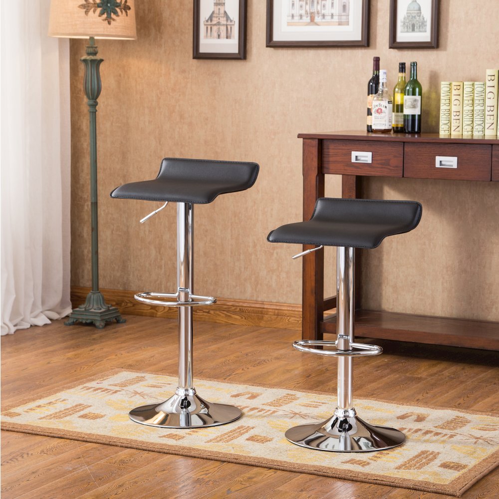 Baxton Adjustable Height Bar Table and 2 Adjustable Swivel Stools Set, Black. Picture 6