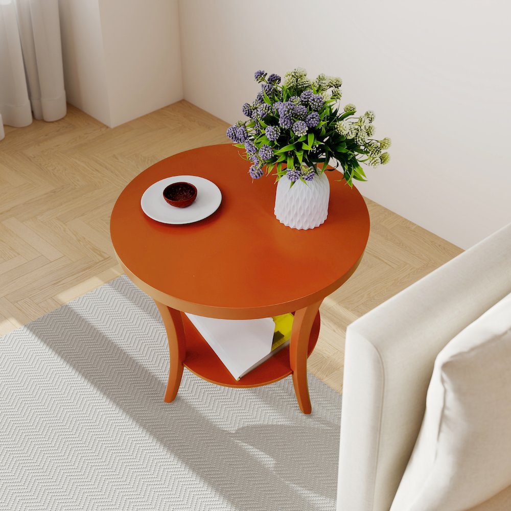 Perth Round End Table with Shelf, Orange. Picture 3