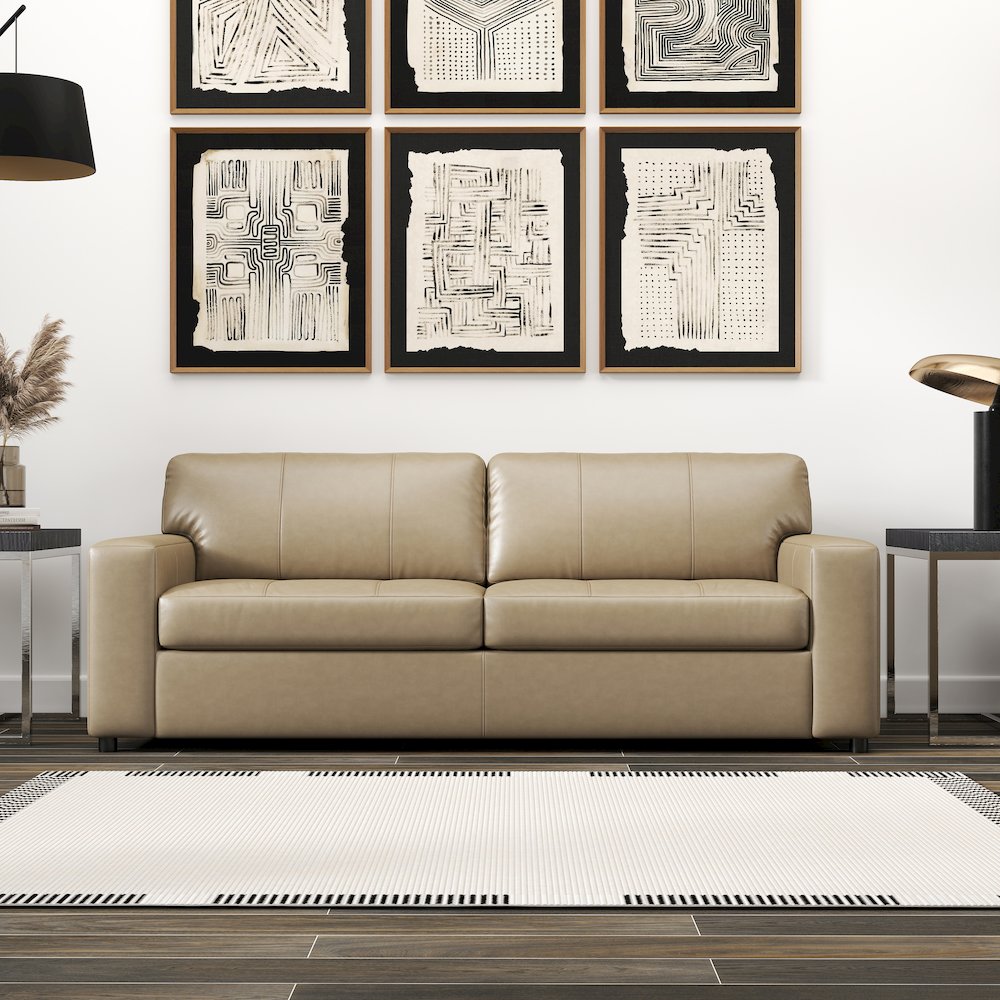 Sakan Leather 3-Pc Living Room Set, Sofa Loveseat and Chair, Beige. Picture 8