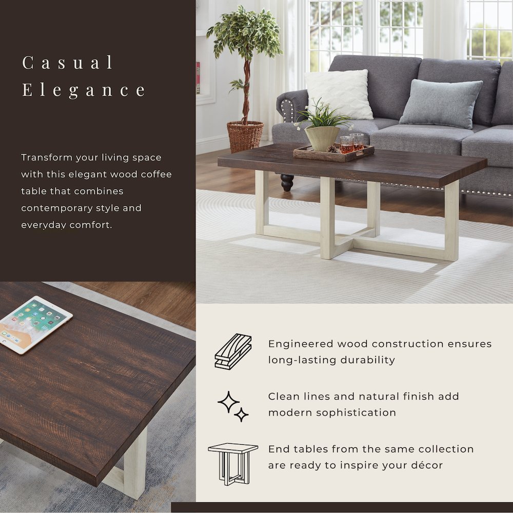 Luno Contemporary Coffee Table, Walnut and White. Picture 7