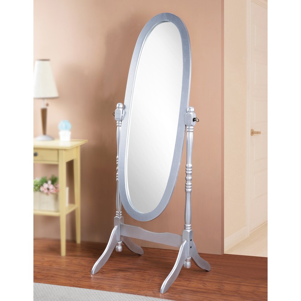 Audi Traditional Queen Anna Style Wood Floor Cheval Mirror, Silver Finish. Picture 2