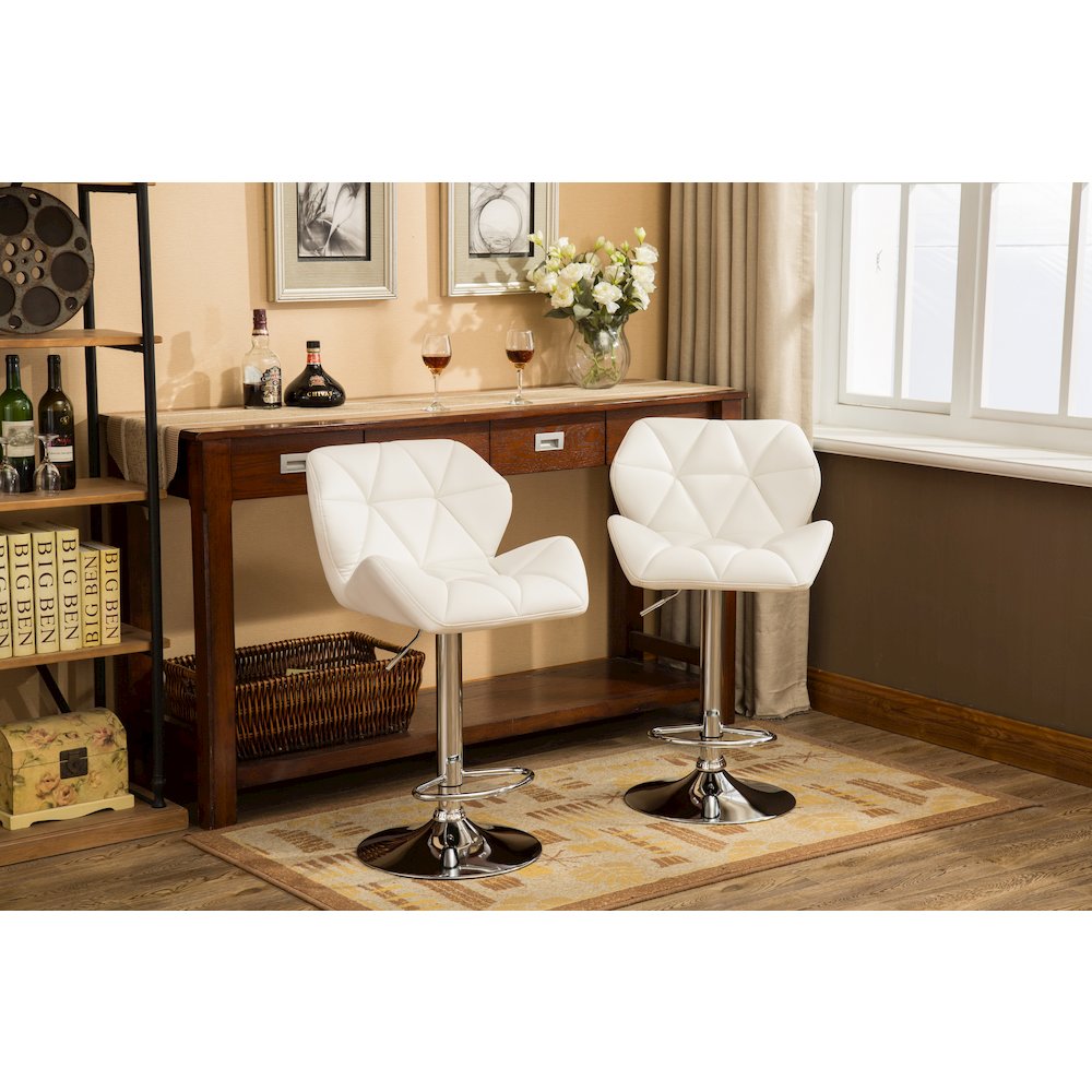 Glasgow Contemporary Tufted Adjustable Height White Bar Stools, Set of 2. Picture 3