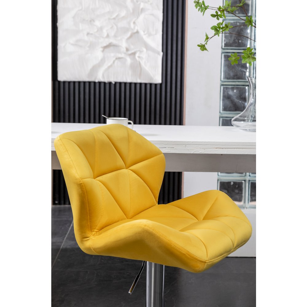 Breni Velvet Diamond Tufted Swivel Adjustable Height Barstool, Set of 2, Yellow. Picture 8
