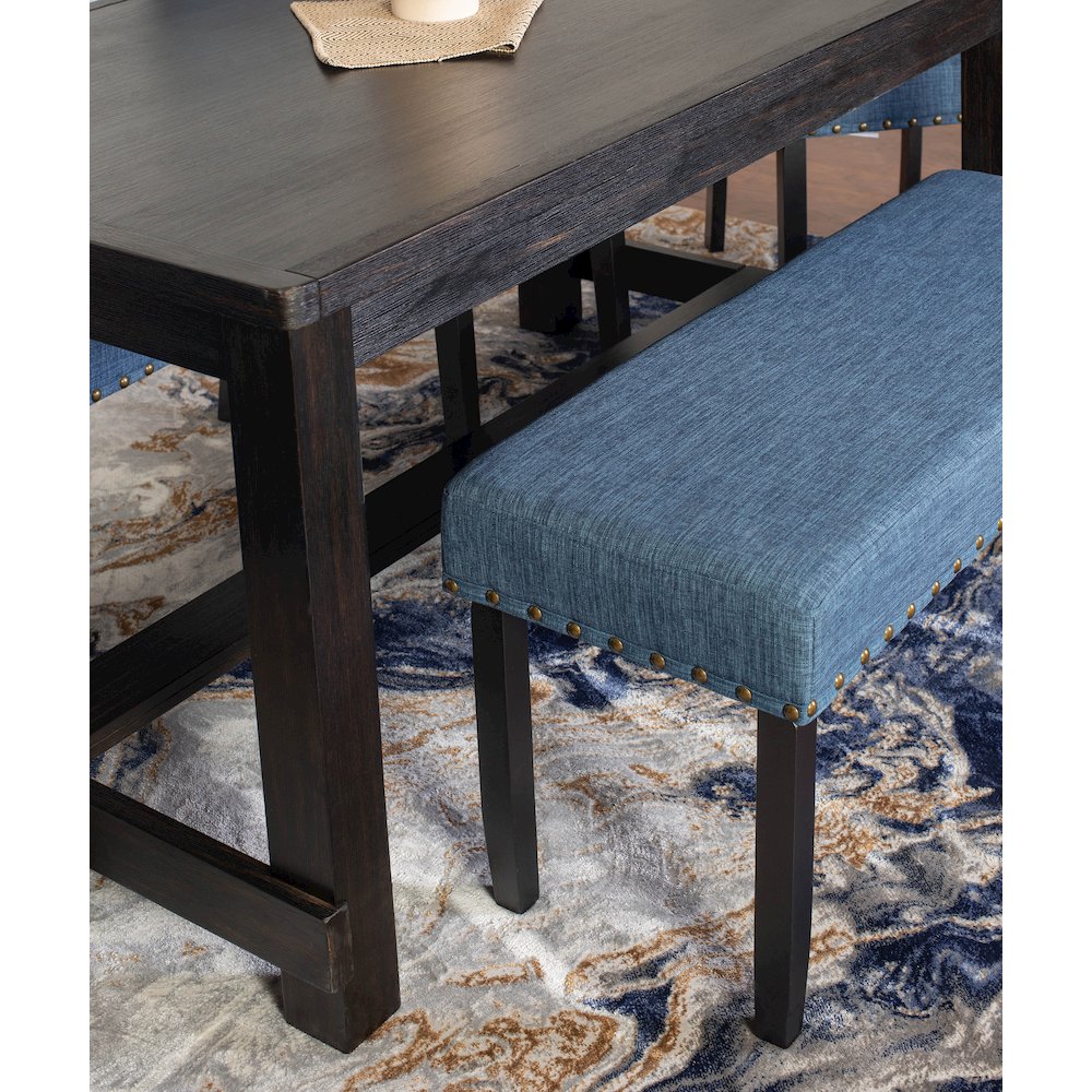 6-Piece Dining Set, Dining Table with 4 Stylish Chairs and a Bench, Blue. Picture 5