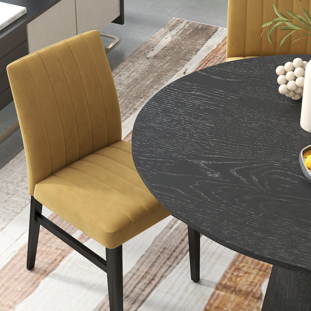 Butler 5-PC Round Dining Set, Pedestal Dining Table with 4 Side Chairs, Yellow. Picture 11