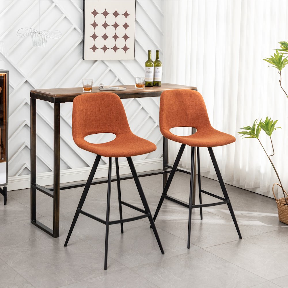 Porth Fabric Kitchen 28.25" Barstools, Set of 2, Orange. Picture 16