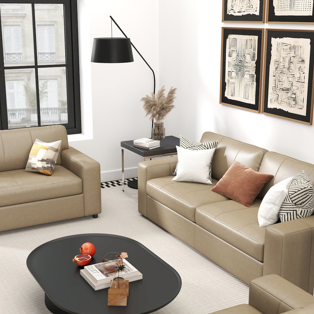 Sakan Leather Upholstered 3-Piece Living Room Set, Sofa and 2 Cutler Chairs. Picture 6