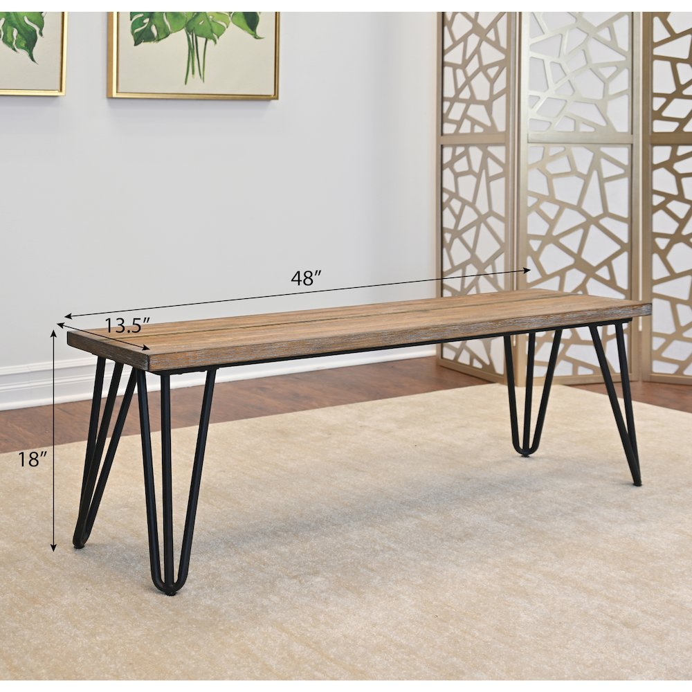 Aryven Industrial Wood Dining Bench, Rustic Dark Pine Finish. Picture 6