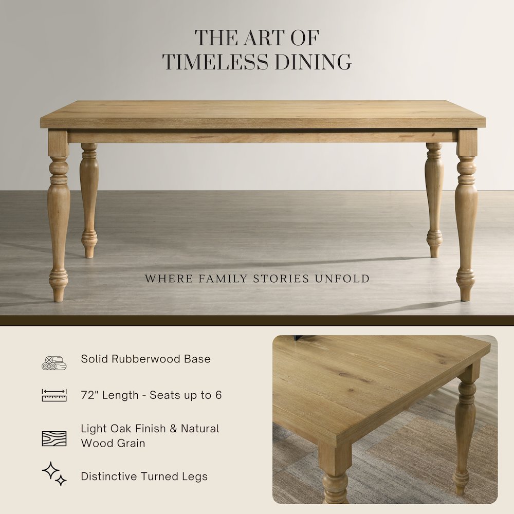 Verta Solid Wood Leg Dining Table with Oak Veneer Top and Turned Legs. Picture 5