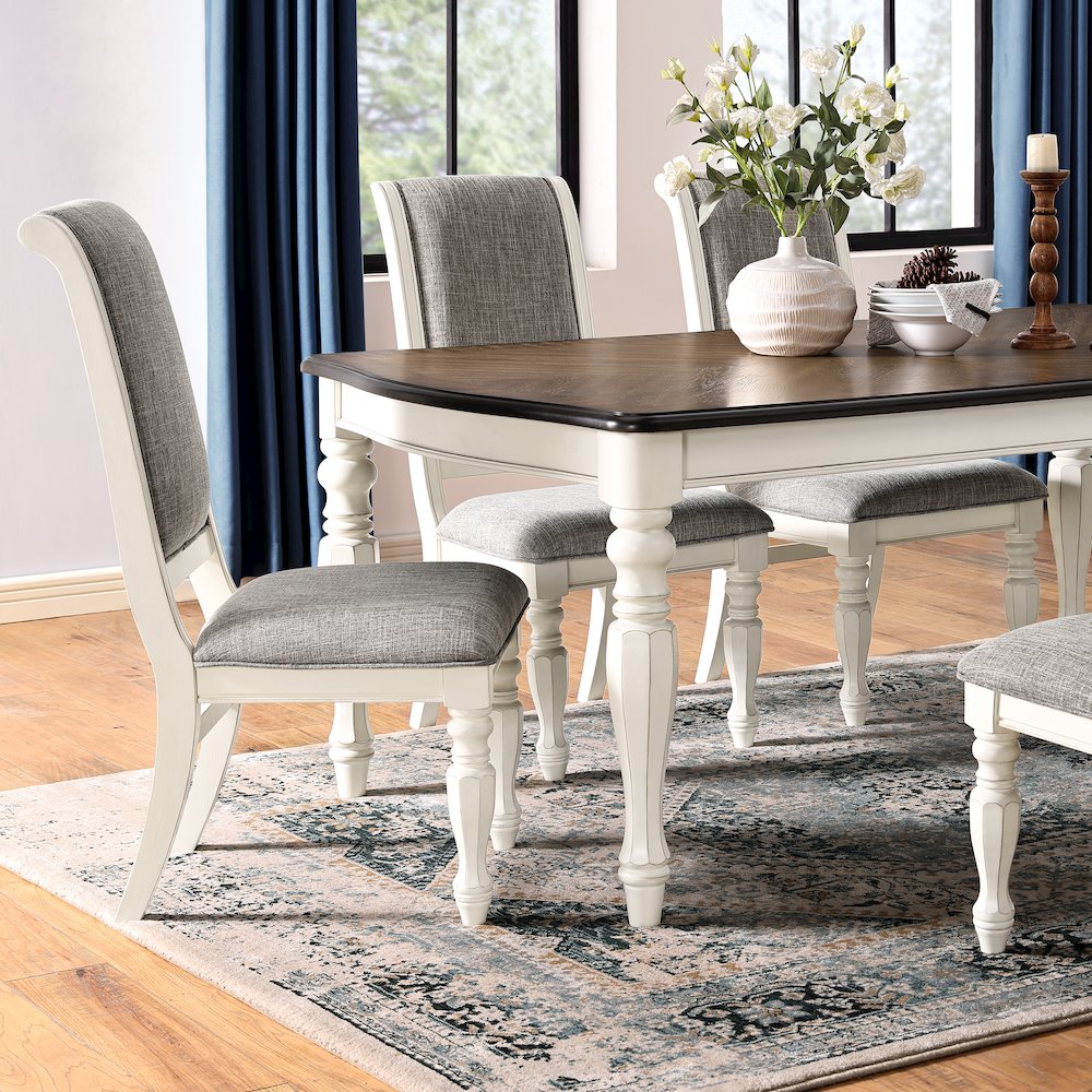 Belleza French Country 7-PC Dining Set in Antique White and Weathered Oak Finish. Picture 4