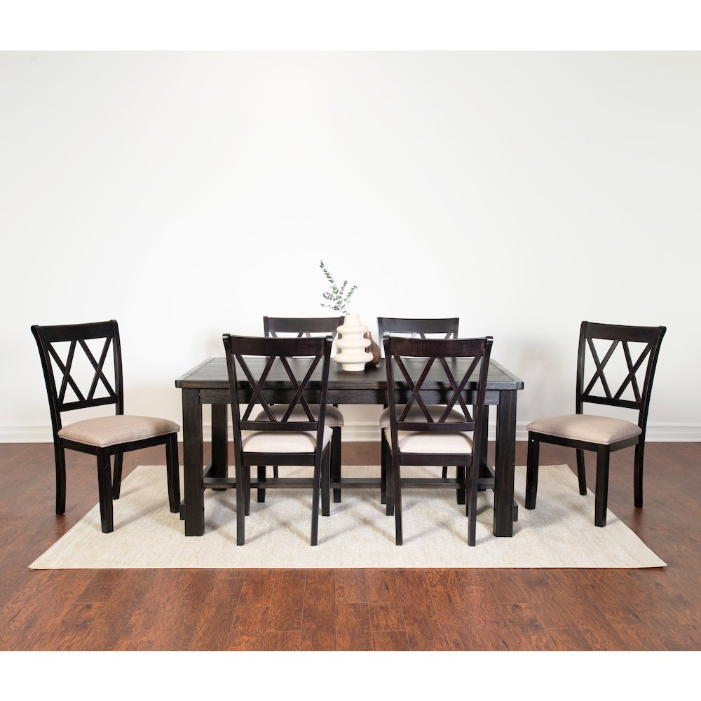 Hensfield 7-Piece Dining Set, Dining Table with 6 Cross-back Chairs, Rich Black. Picture 2