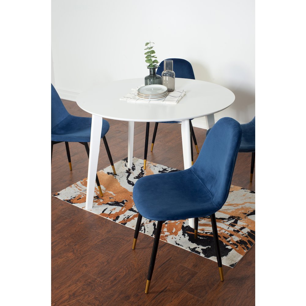 Lassan Contemporary 5-Pc Dining Set, White Round Dining Table and 4 Chairs, Blue. Picture 3
