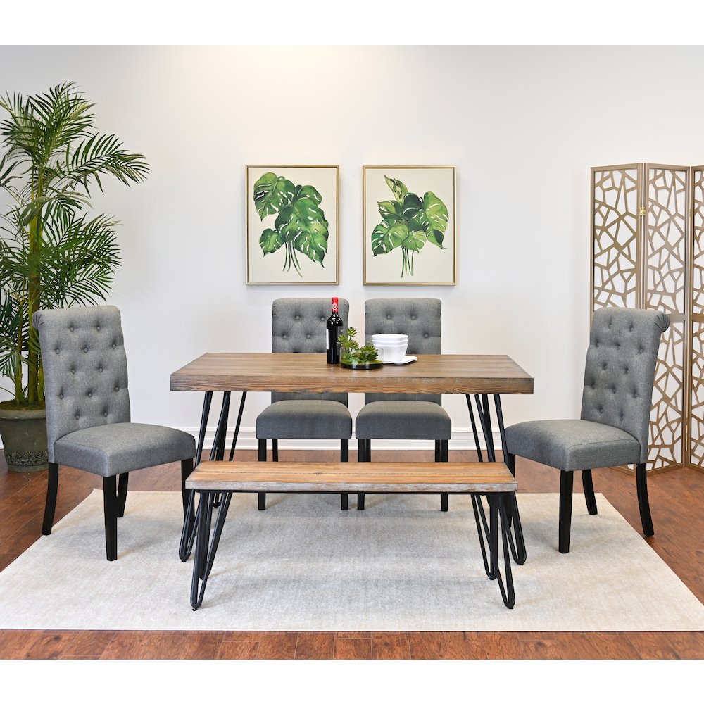 Ashford 6-Pc Dining Set, Hairpin Dining Table with 4 Chairs and Bench, Gray. Picture 2