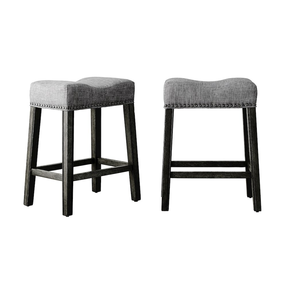 CoCo Upholstered Backless Saddle Seat Counter Stools 24", Set of 2, Gray. Picture 1