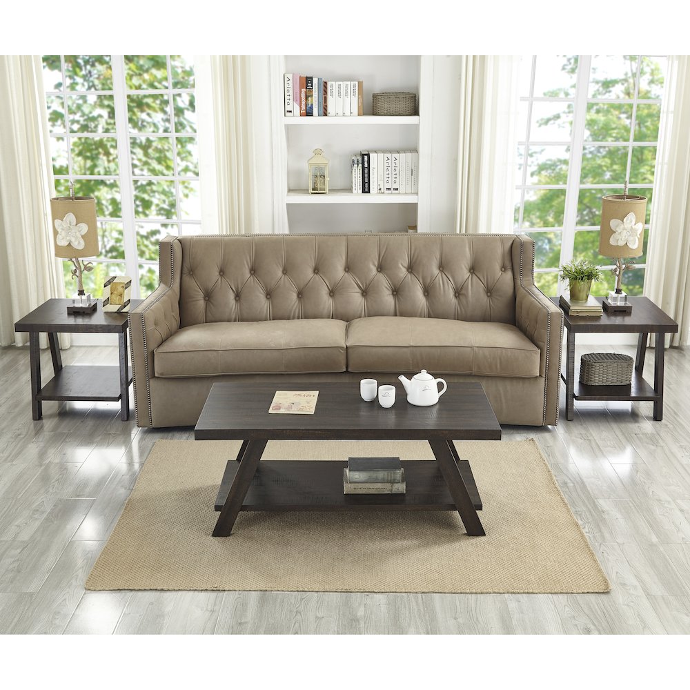 Athens Contemporary 3-Pc Wood Shelf Coffee Table Set in Weathered Espresso. Picture 3