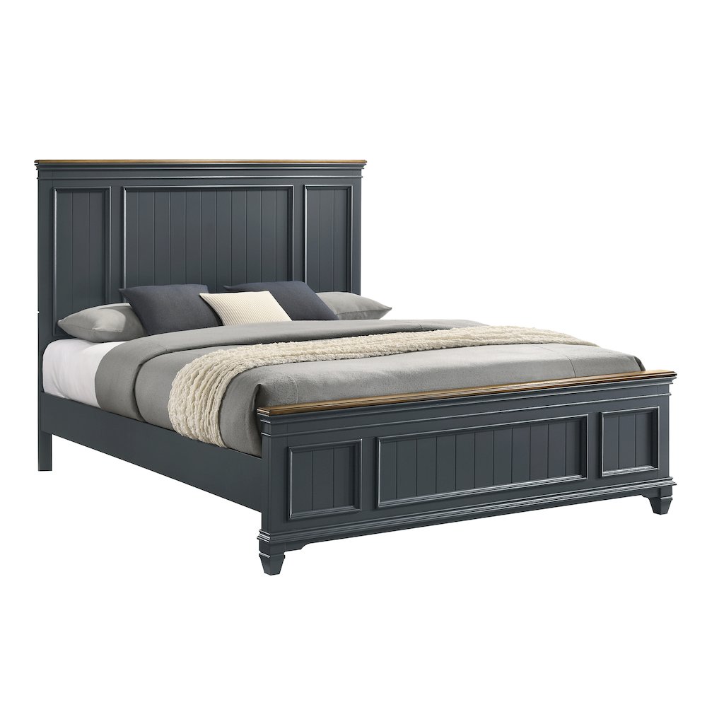 Clelane Shiplap Wood Panel Bed, King, Slate Blue. Picture 1