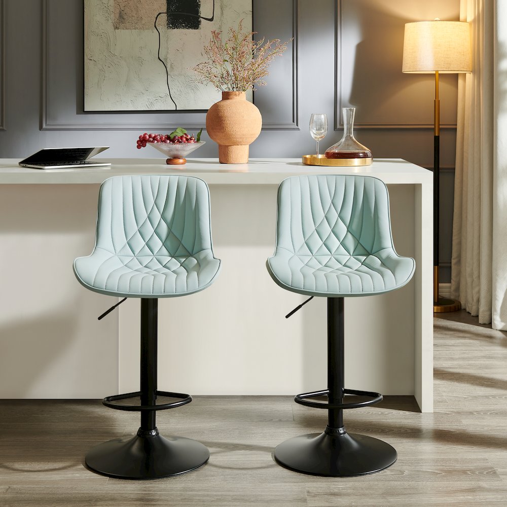 Kovyn Contemporary Adjustable Barstool with Faux Leather Swivel Seats, Set of 2. Picture 2