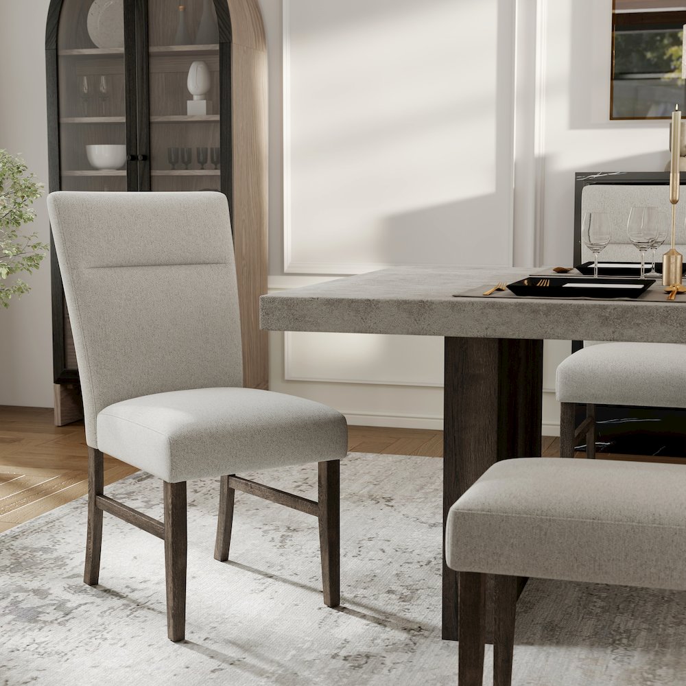 Sorlen Modern 6-Piece Dining Set, 3D Faux Concrete Table with 4 Chairs and Bench. Picture 10