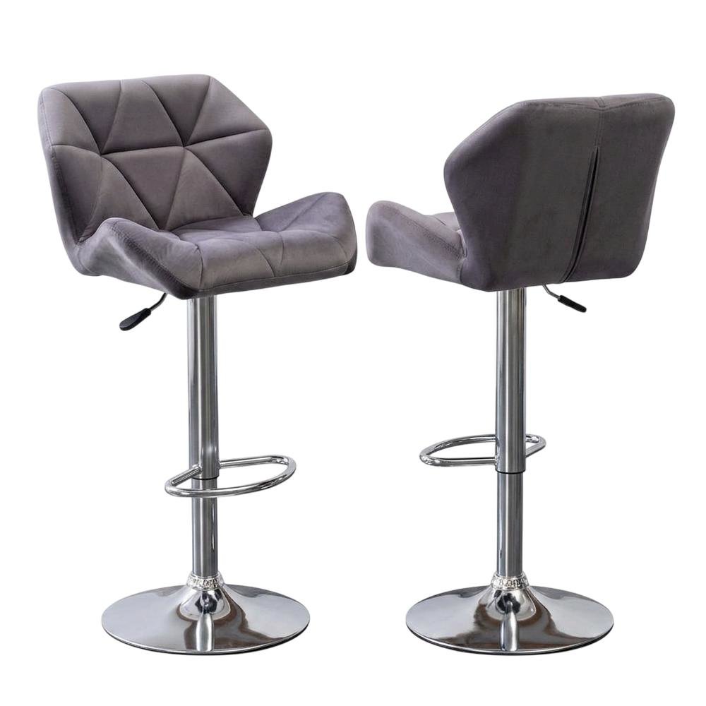 Gray Velvet Diamond Tufted Swivel Barstool Set of 2 with Adjustable Height. Picture 1