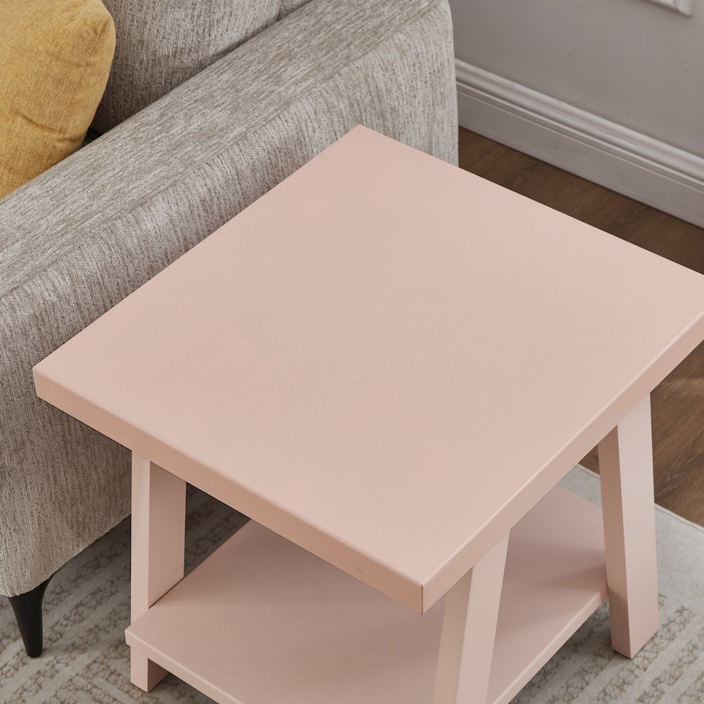 Athens Contemporary Wood Shelf End Table in Pink. Picture 4