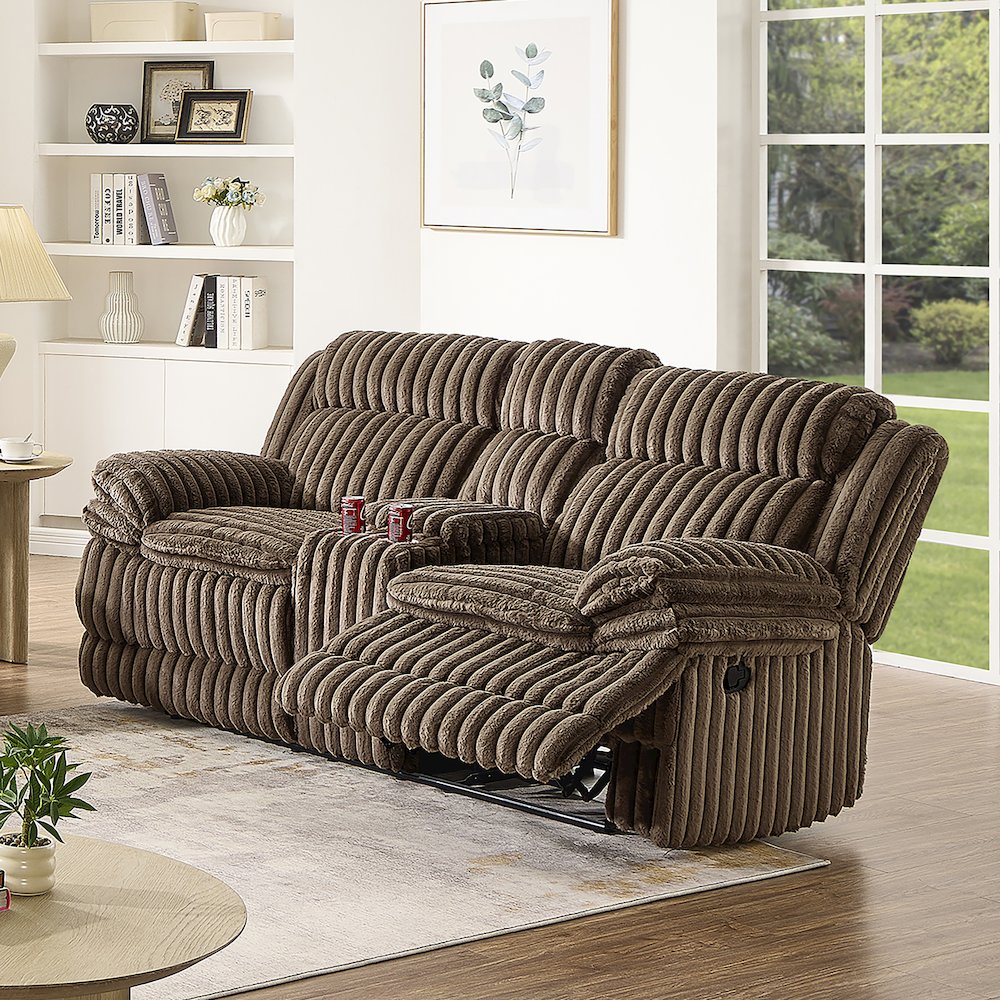 Ardello Manual Reclining Loveseat with Wide-Wale Corduroy, Storage Console. Picture 5