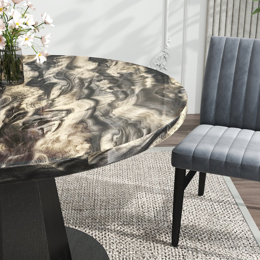 5-Piece Dining Set, Black and Gold Faux Marble Dining Table Four Chairs, Gray. Picture 10