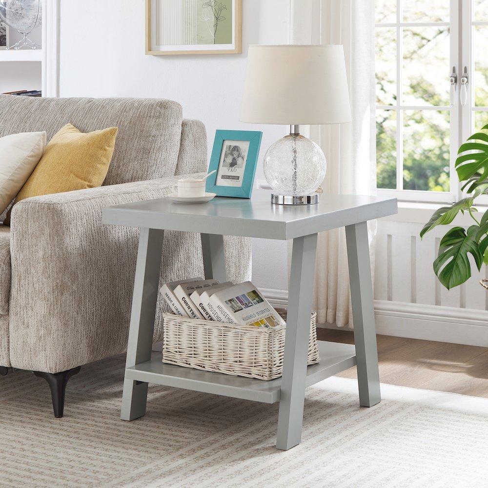 Athens Contemporary Wood Shelf End Table in Gray. Picture 2