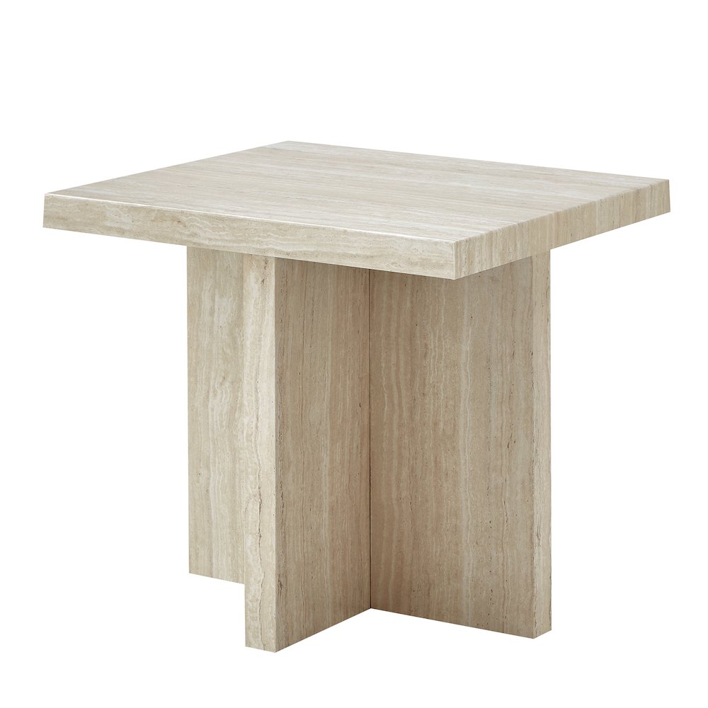 Cavira Modern Faux Marble Living Room Side Table, Beige. Picture 1