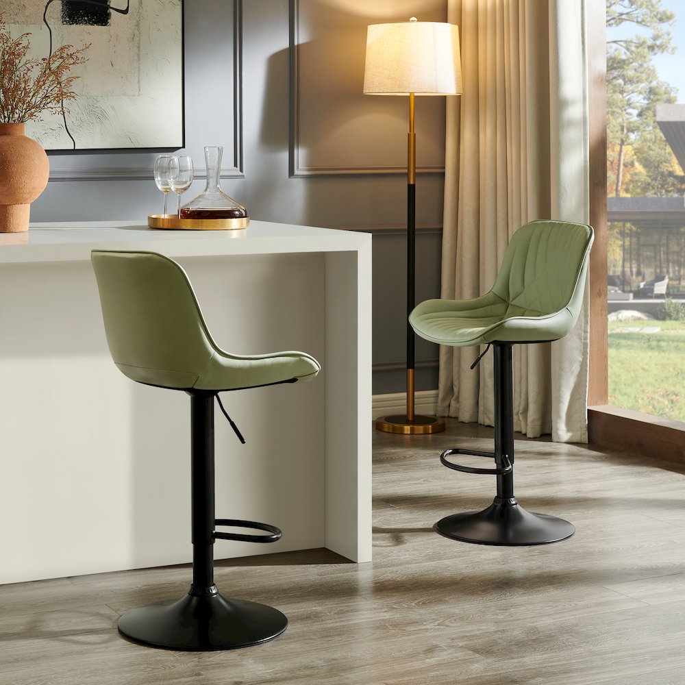 Kovyn Contemporary Adjustable Barstool with Faux Leather Swivel Seats, Set of 2. Picture 4